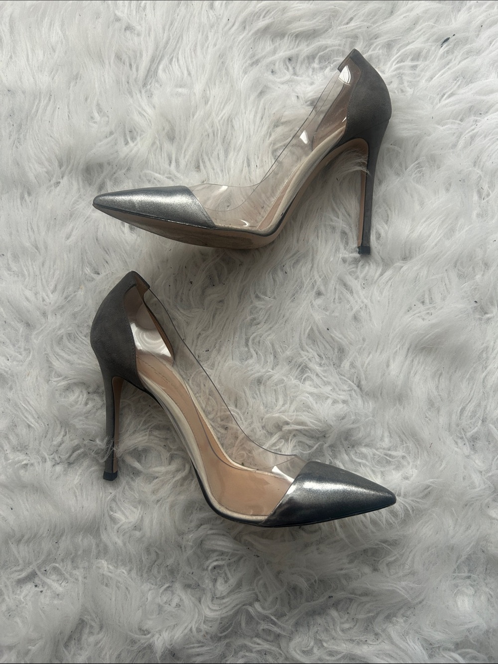 Gianvito Rossi silver gunmetal semi-translucent high heels, size 8